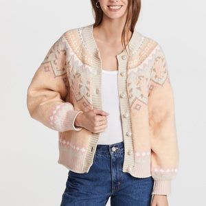 RARE LoveShackFancy Honeypie boyfriend cardigan, fair isle sweater, size medium